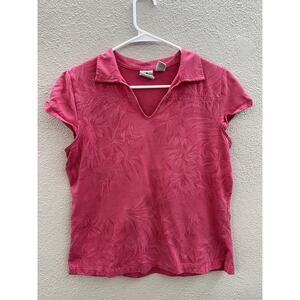 Womens Caribbean Joe Shirt Size Petite Large Pink Floral Cap Sleeve Collared